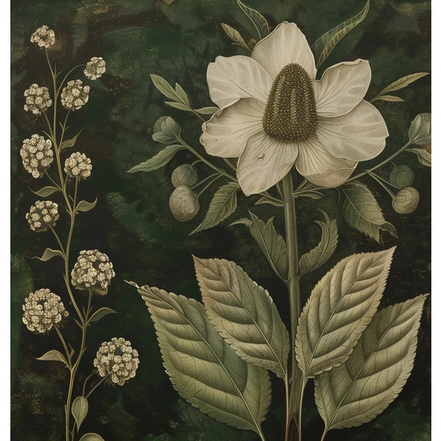 18" X 18" Original Botanical Fine Art Print - Dark Green Grisaille For Sale - Image 4 of 5