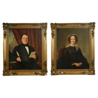 Charles-Gustave Housez, Portraits, 19th-Century, Oil on Canvas, Framed, Set of 2 For Sale