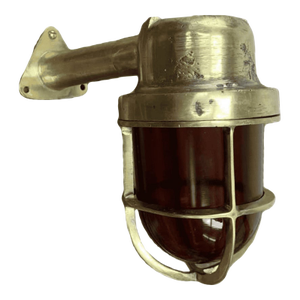 Mid 20th Century Amber Glass Cast Brass Wall Light With Arm - Rewired Ship Salvage