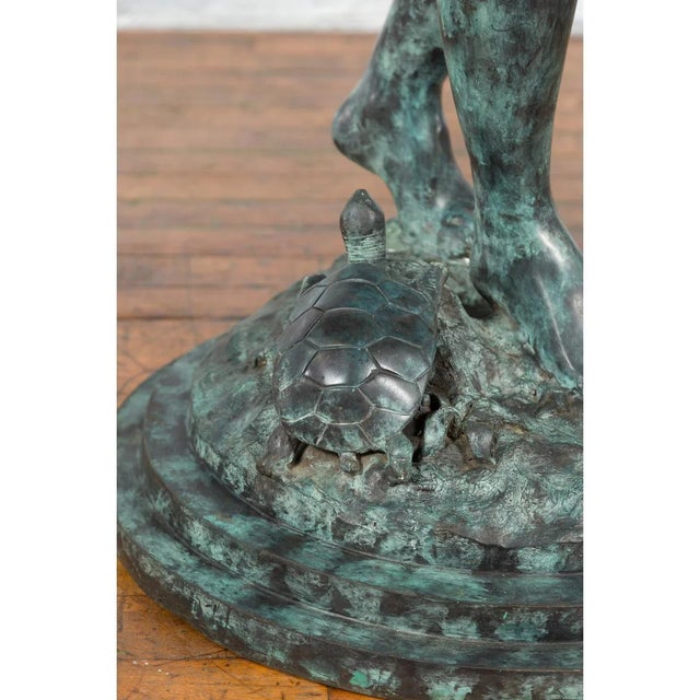 1960s Bronze Sea Nymph Fountain with Large Shell and Turtle in Verdigris Patina For Sale - Image 17 of 17