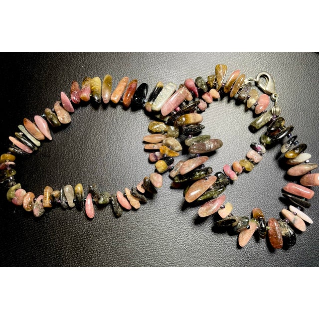 Late 20th Century Rainbow Tourmaline Graduated Stick Necklace Sterling Silver Clasp For Sale In South Bend - Image 6 of 6