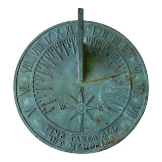 Vintage Bronze Verde Sun Dial Garden Ornament Roman Numerals For Sale