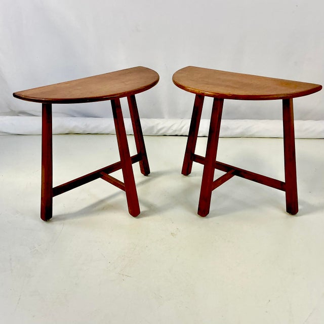 1940s Vintage Danish Brutalist Folk Art Boho Chic Half Moon Teak Side Tables - A Pair For Sale - Image 9 of 15