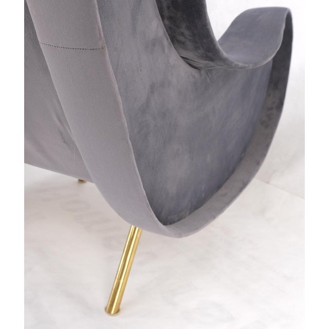 Paolo Buffa Pair Italian Mid-Century Modern Brass Legs Grey Arm Lounge Chairs For Sale - Image 4 of 17