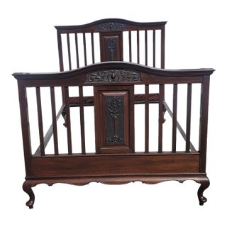 Antique Walnut Victorian Full Bed Nice Hand Carving 54 X 75 With Rails For Sale