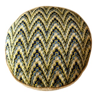 Vintage Needlepoint Round Pillow For Sale