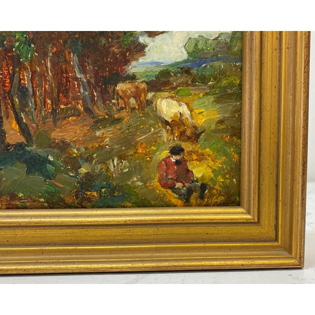 Late 19th to Early 20th Century European Landscape W/ Cattle Oil Painting Small but mighty oil painting Dimensions 7.25"...