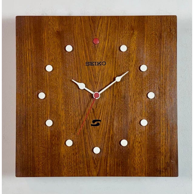 Wood Vintage Brown Wooden Wall Clock from Seiko, 1980s For Sale - Image 7 of 16