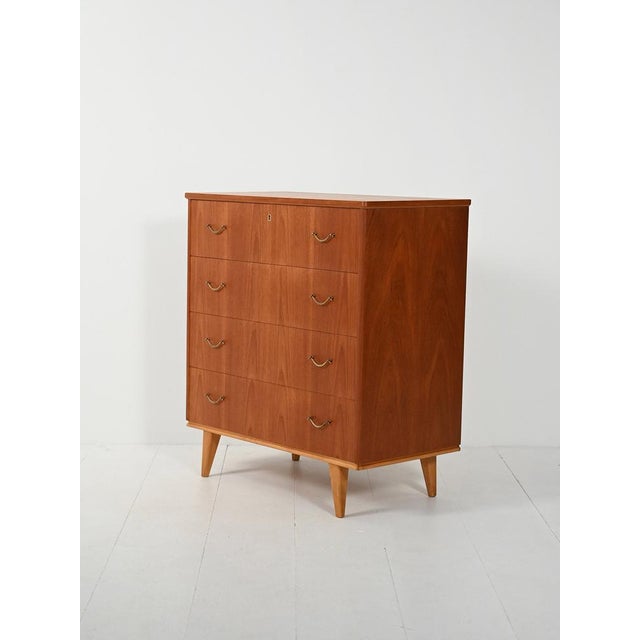 Scandinavian Chest of Drawers with Double Brass Handles, 1950s For Sale - Image 4 of 10
