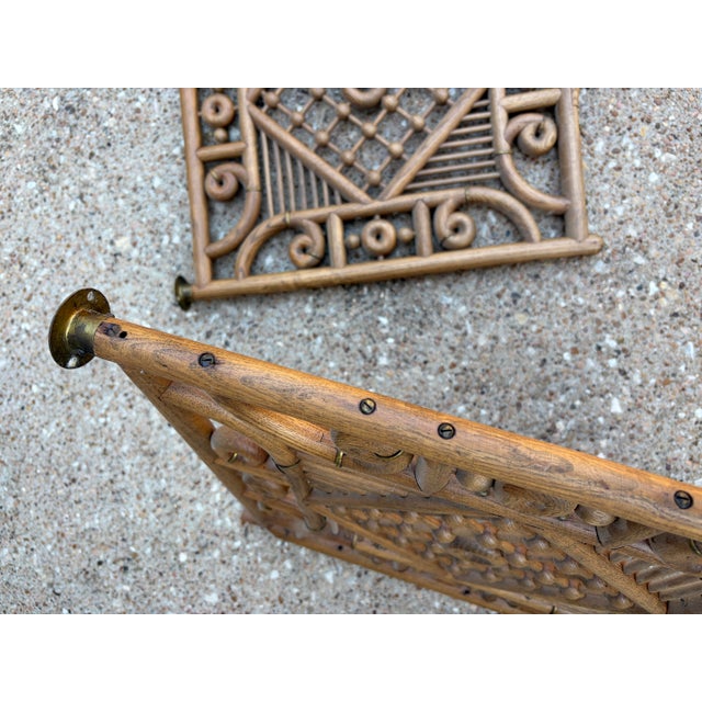 Wood Antique 1800s Victorian Stick and Ball Architectural Fretwork Corner Corner Brackets With Brass Hardware For Sale - Image 7 of 11