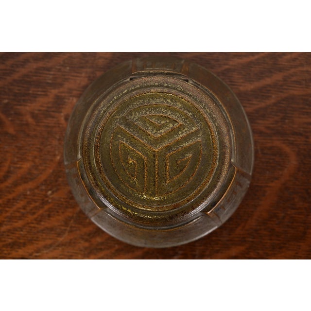 Early 20th Century Tiffany Studios New York Greek Key Bronze Inkwell For Sale - Image 5 of 15