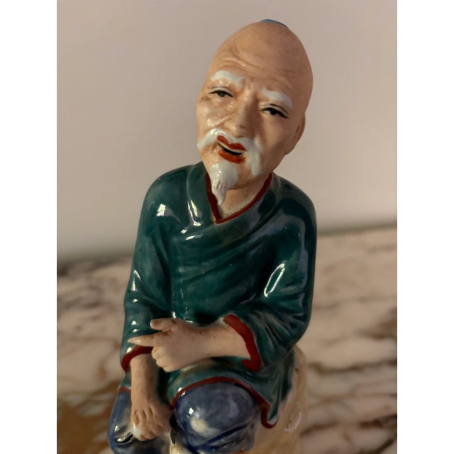 Mid 20th Century Vintage Porcelain Chinese Fisherman Figurine For Sale - Image 5 of 8