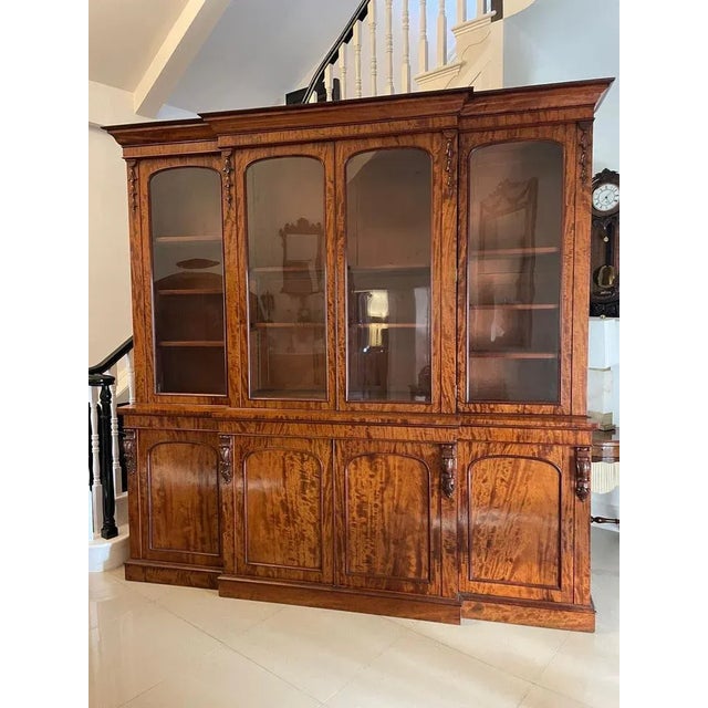 Mid 19th Century Large Victorian Figured Mahogany Breakfront Bookcase, 1860s For Sale - Image 5 of 11