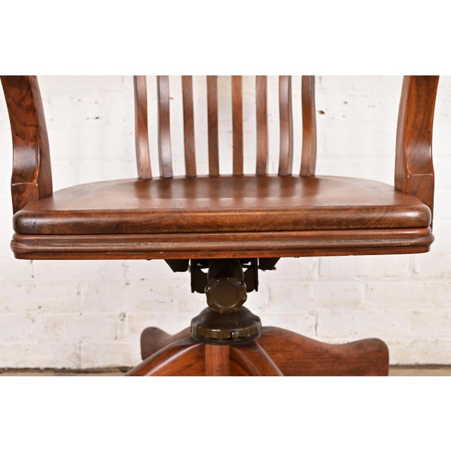 Wood Arts & Crafts Solid Walnut Executive Swivel Desk Chair by Johnson Chair Co. For Sale - Image 7 of 12