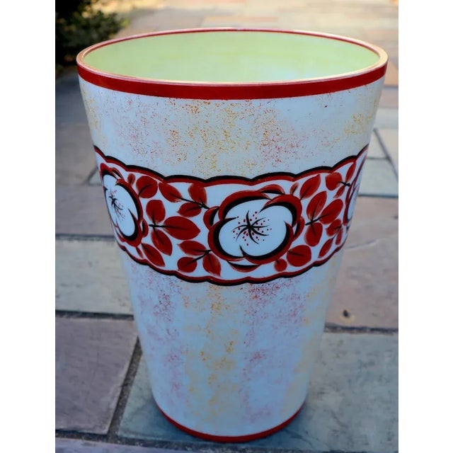 Red Hand Painted Art Deco Czechoslovakian Flower Vase For Sale - Image 8 of 10