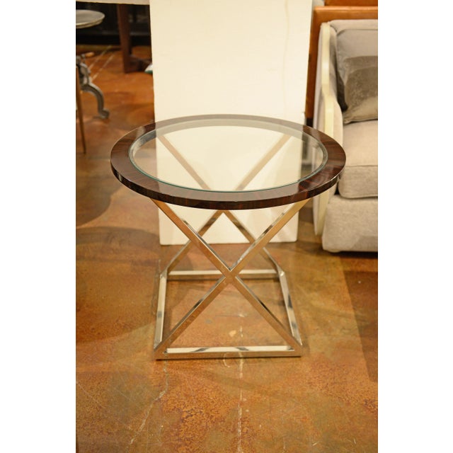 Thomas & Gray Modern Rosewood and Chrome Side Table For Sale - Image 4 of 4