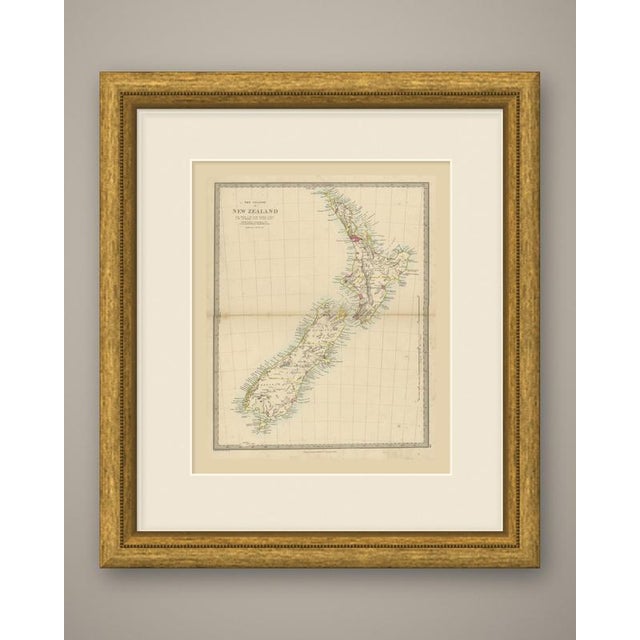 Original antique map of new zealand, a steel engraving colored by hand, with the lettered title "the islands of new...