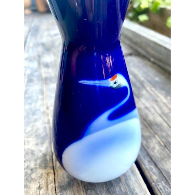 Late 20th Century Late 20th Century Attributed Koransha Arita Japanese Cobalt Blue Crane Porcelain Vase For Sale - Image 5 of 9