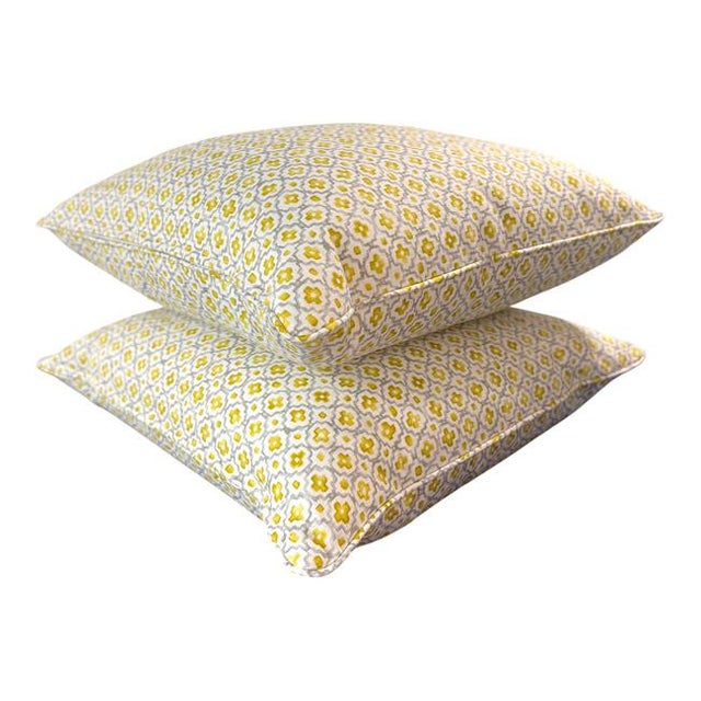 Fabricut Inc. Fabricut Yellow and Gray Geometric Designer Throw Pillow – 24" X 24" For Sale - Image 4 of 5