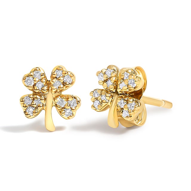 Contemporary 10K Yellow Gold Diamond Accent 4 Leaf Clover Stud Earrings, A Pair For Sale - Image 3 of 5
