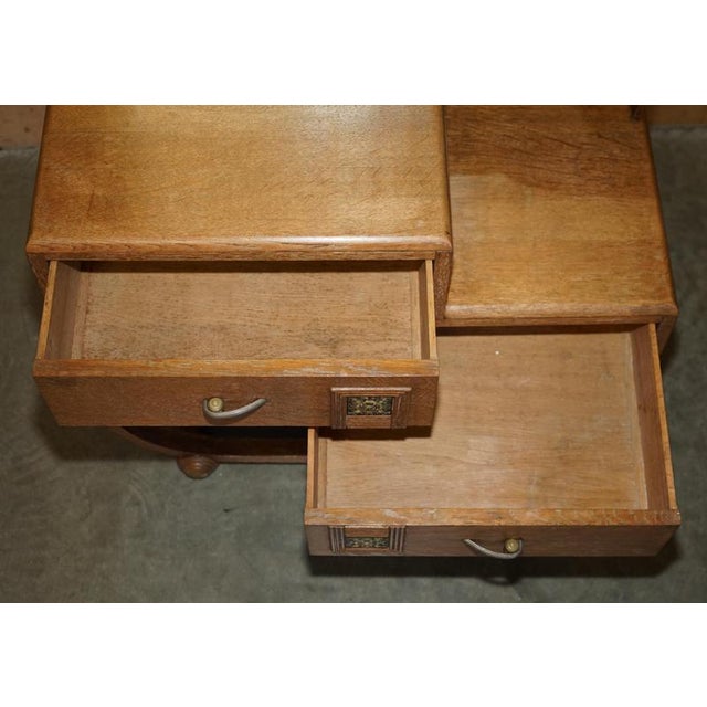 Art Deco Limed Oak Dressing Table and Stool from Heals London, 1920s, Set of 2 For Sale - Image 16 of 18