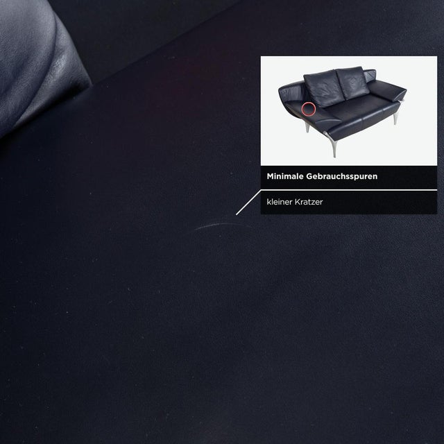 1600 2-Seater Sofa, Lounge Chair and Coffee Table in Glass and Dark Blue Leather from Rolf Benz, Set of 3 For Sale - Image 17 of 18