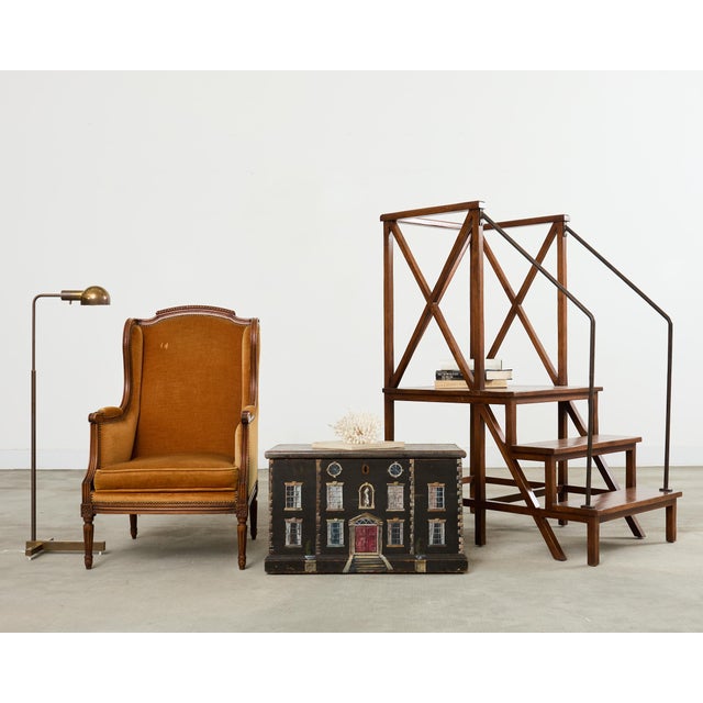 Large rustic walnut library step ladder designed by Rose Tarlow Melrose House, Beverly Hills, California The step ladder...