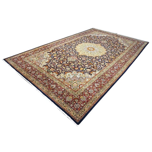 Antique Persian Tabriz Wool 10x16 Navy, Red, Ivory & Brown Handmade Area Rug #1143508 For Sale - Image 4 of 18