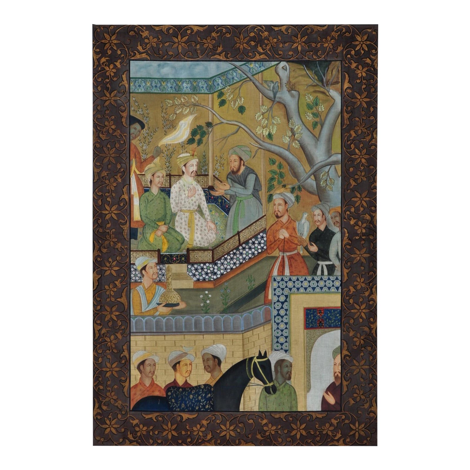 Large 45 X68 Indo Persian Painting On Fabric Depicting A
