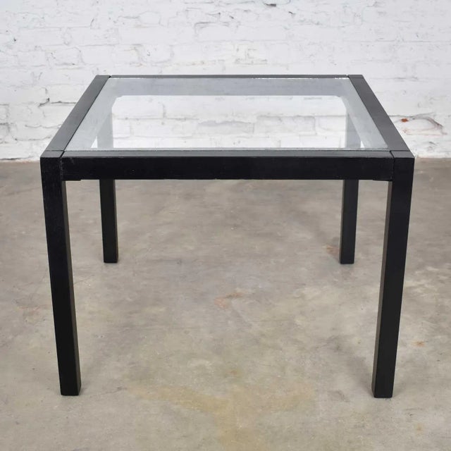 Vintage Modern Blackened Oak Square Parsons Style Side Table With Glass Top For Sale - Image 13 of 13