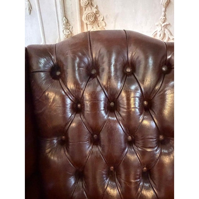 Pair of Vintage English Tufted Leather Wingback Armchairs For Sale - Image 11 of 15