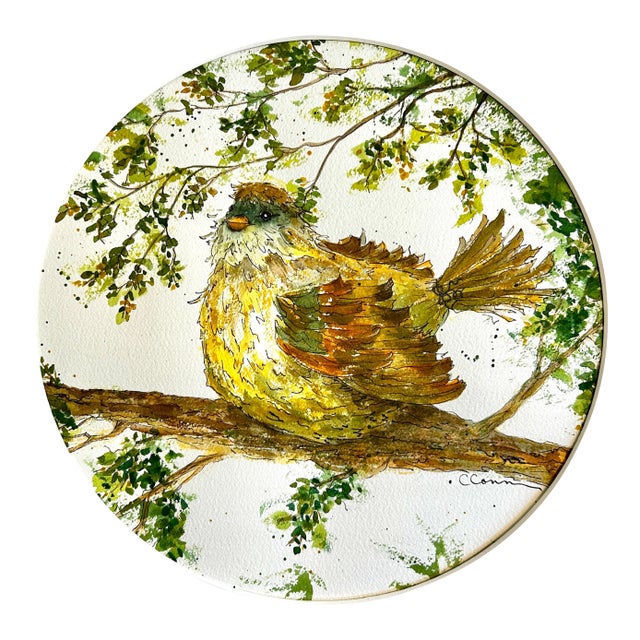 Watercolor Painting Poofy Bird Giclee Print For Sale