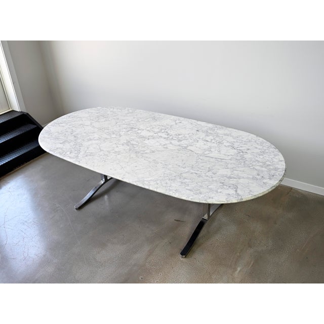 Carrara Marble Dining Table With Stainless Steel Base by Nicos Zographos For Sale - Image 9 of 12