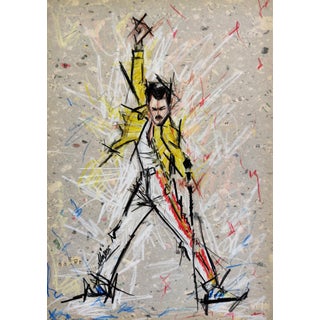 "Freddie Mercury" Contemporary Color Pencil Sketch on Limited Edition Handmade Paper For Sale