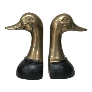 Mid-Century Brass Duck Head Bookends - a Pair For Sale
