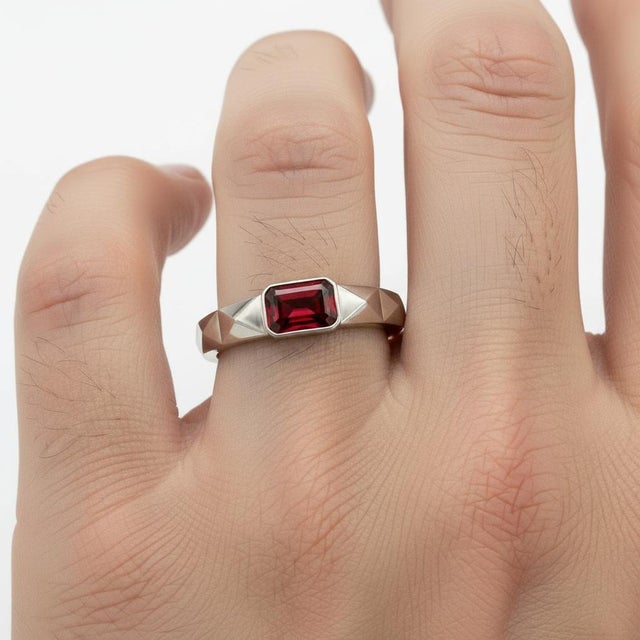 Garnet Solitaire Ring for Men Silver, Gold, Size 10 For Sale - Image 6 of 7