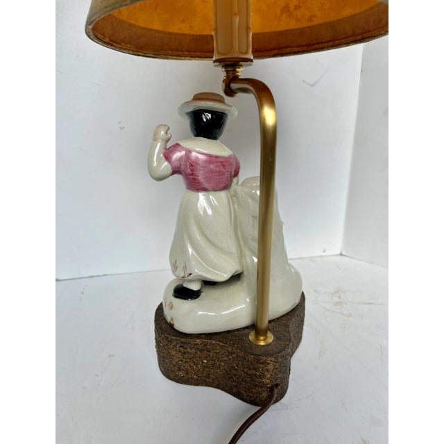 Antique White Vintage Staffordshire Girl With Lamb Lamp For Sale - Image 8 of 13