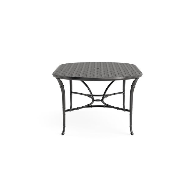 Contemporary Brown Jordan Calcutta 44" x 86" Oval Cast Umbrella Dining Table, Textured Pewter frame For Sale - Image 3 of 11