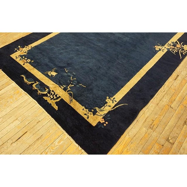 1920s Navy Blue Solid Birds Deco Antique Chinese Peking Hallway Runner Rug For Sale - Image 4 of 10