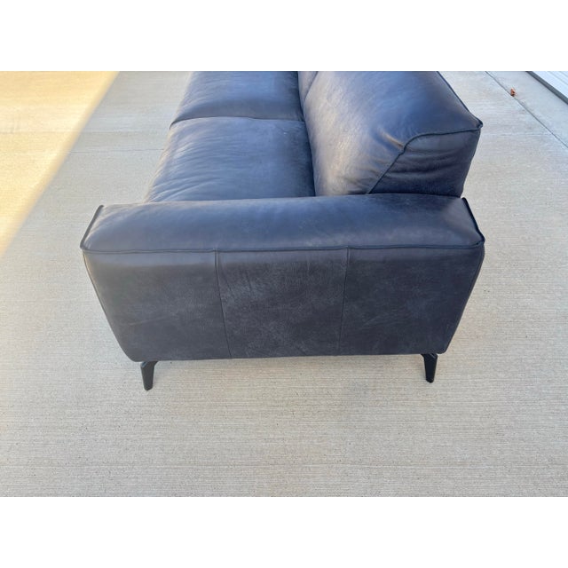 Valmont Charcoal Leather Modern Sofa Attributed to Paul Michael Company For Sale - Image 9 of 12