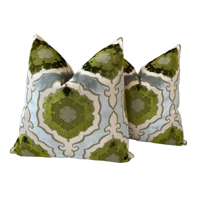 Pierre Frey Medallion "Bartholomeo" in Printemps 22” Down-Filled Pillows - a Pair For Sale