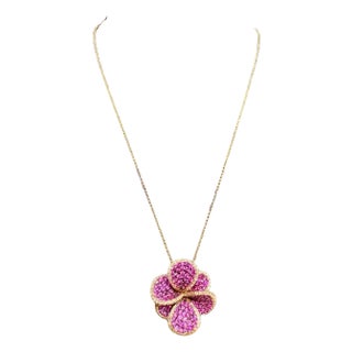 Designer Effy's Natural Pink Sapphire & Diamond Pendant /Necklace 14Kt Rose Gold For Sale