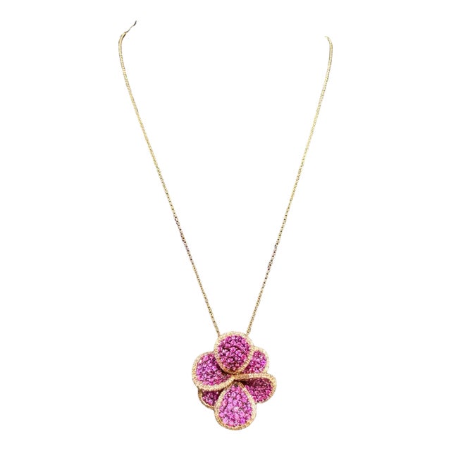 Designer Effy's Natural Pink Sapphire & Diamond Pendant /Necklace 14Kt Rose Gold For Sale