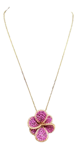 Designer Effy's Natural Pink Sapphire & Diamond Pendant /Necklace 14Kt Rose Gold