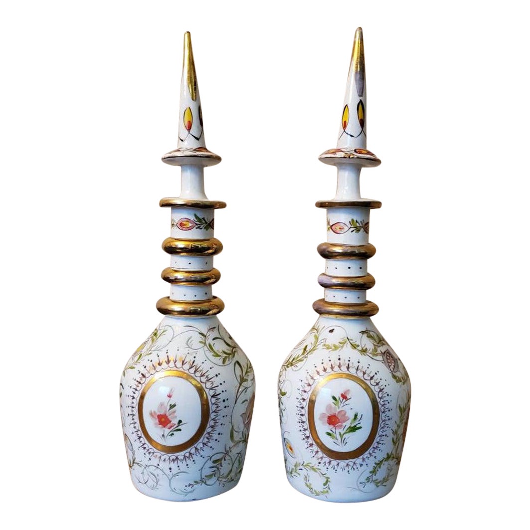 bohemian gilt enameled art glass decanters destined for ottoman market a pair