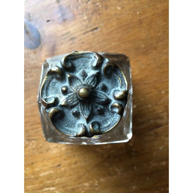 English Roses Silver Plate Chased Lid Crystal Inkwell. Great accent for any traditional style home office.