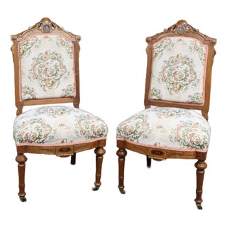 Pair of Victorian Walnut Upholstered Side Chairs, Circa 1880 For Sale