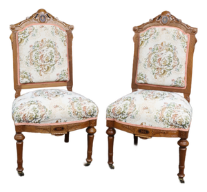 Pair of Victorian Walnut Upholstered Side Chairs, Circa 1880