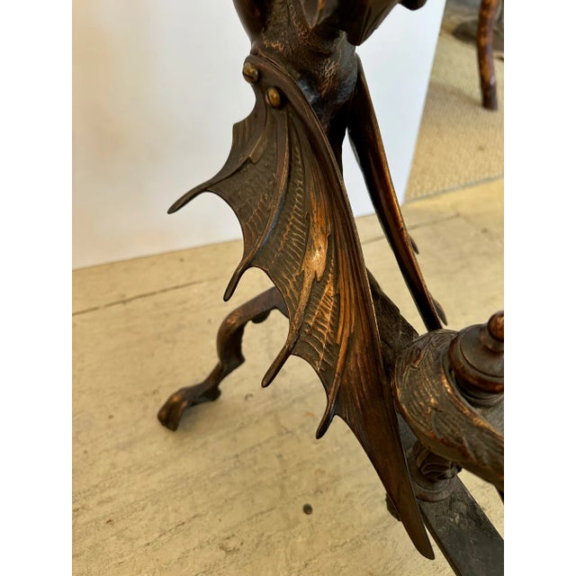 English Antique Iron Winged Dragon Andirons -A Pair For Sale - Image 4 of 9