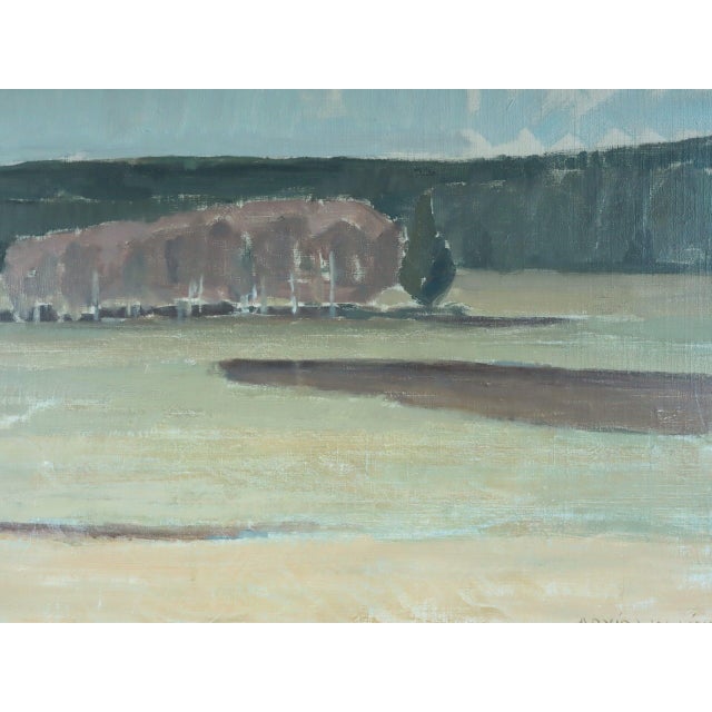 1959 Mid-Century Modern 'Fields at First Light' Vintage Swedish Original Landscape Oil Painting, Framed For Sale - Image 11 of 12